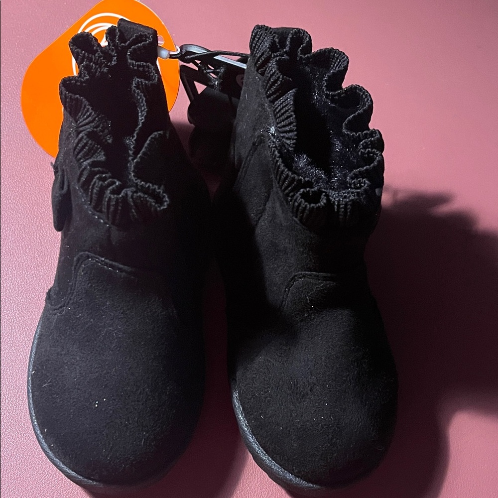 wonder nation Black Suede Bow Trim Ankle Boots